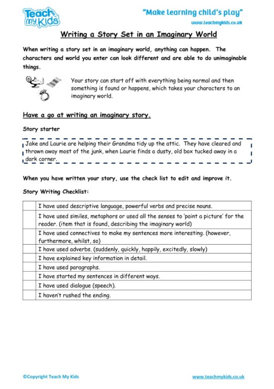 Worksheets for kids - writing-a-story-set-in-an-imaginary-world